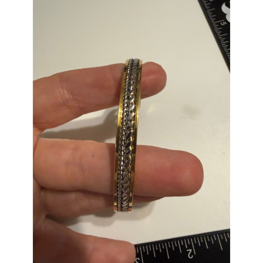 Two Tone Gold Silver Braided Wheat Chain Inlay Cuff Bracelet Mixed Metal